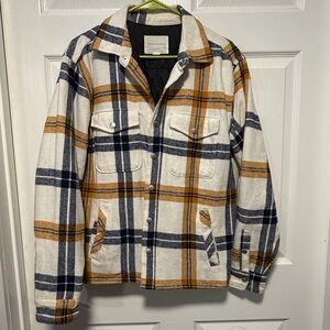 Aeropostale Men's Plaid Jacket in White, Navy, and Mustard Size S